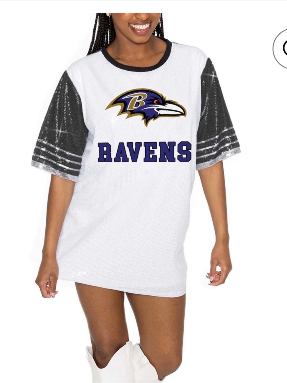 Ravens Sequin Mini Dress - White & Black